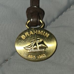 Brahmin Gold Ship Medallion Keychain With Brown Leather